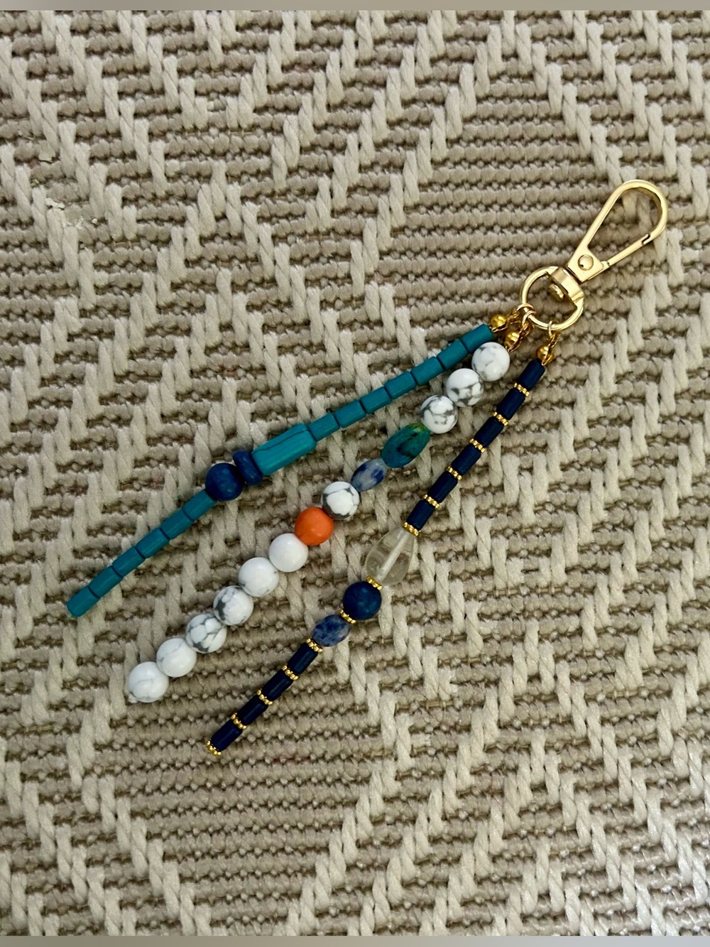 Multistrand Beaded Key chain & bag charm- Blue, Teal, White & Orange